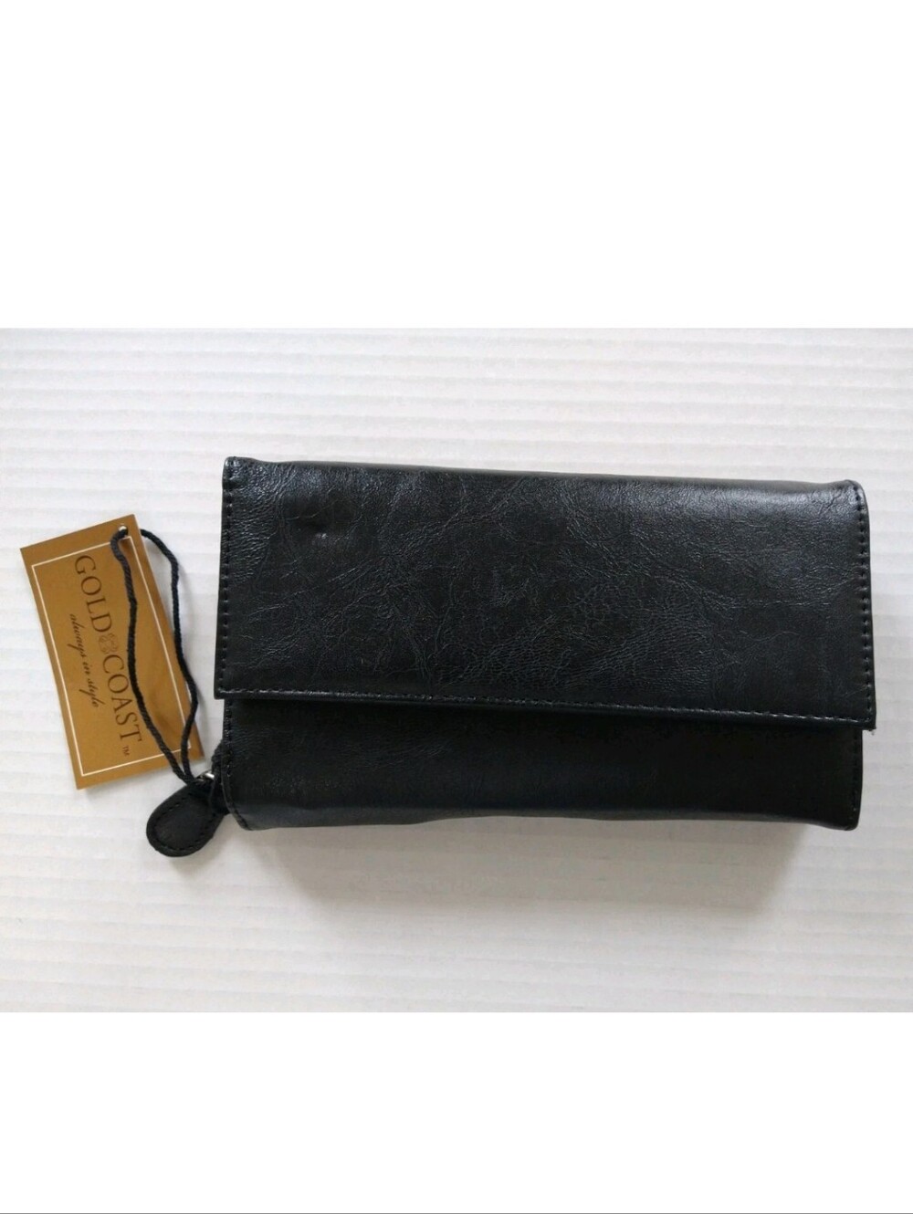 Gold Coast Wallet Checkbook Card Holder Black Faux Leather Zip Around